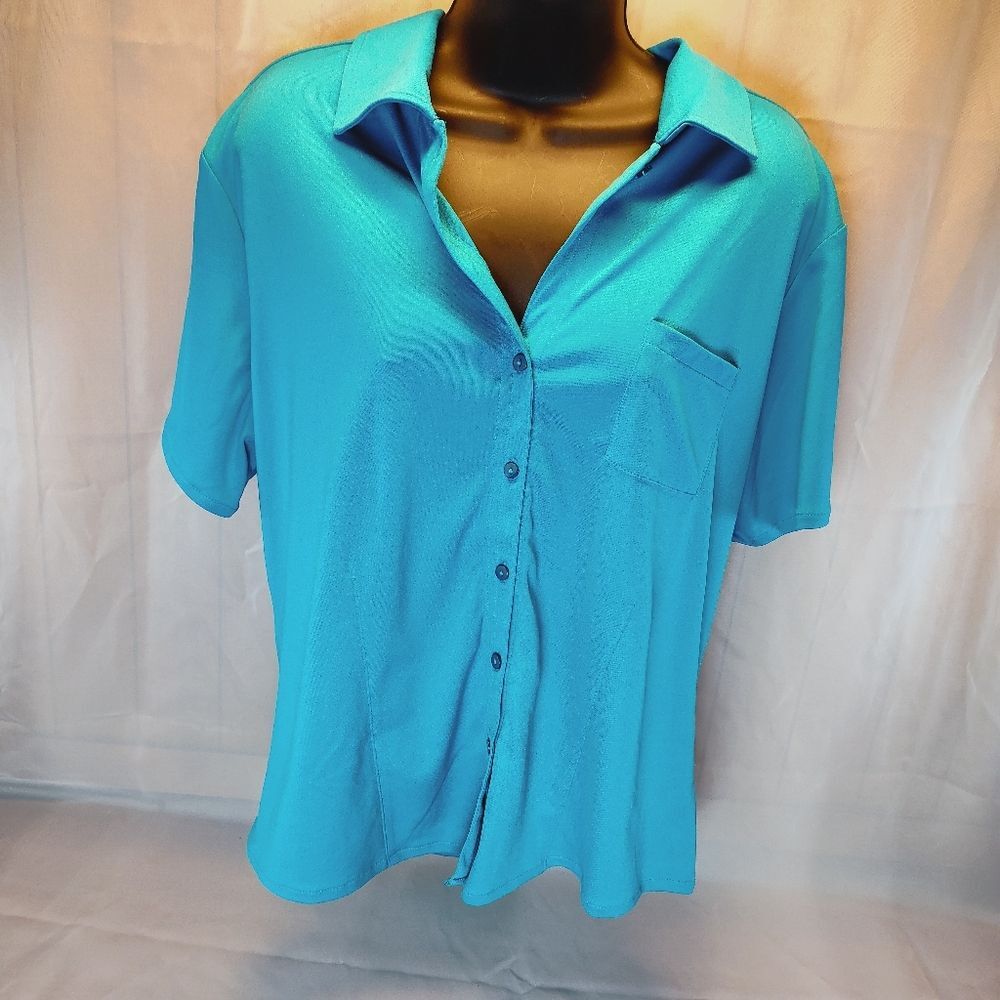 Kathy Ireland Turquoise Polo Shirt Womens XL Short Sleeve Golf Office Career